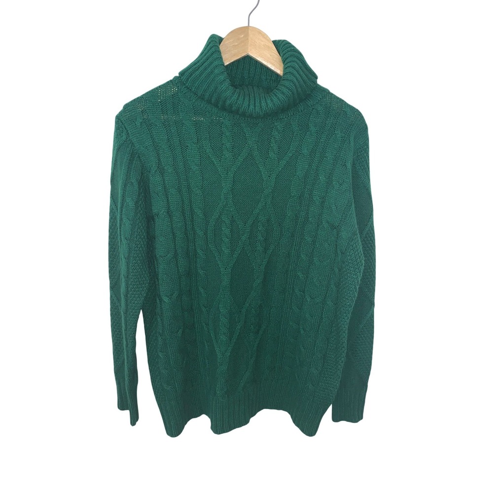 Impressions Womens Green Cable Knit Turtleneck Sweater XL
